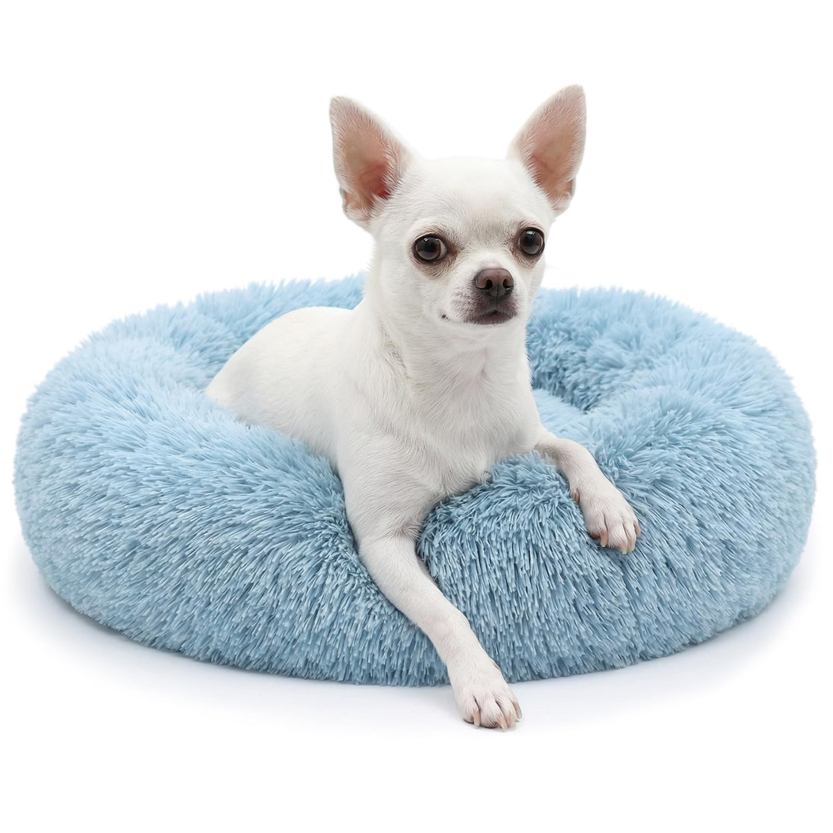 Small Calming Dogs Bed for Small Dogs Anti-Anxiety Machine Washable Fluffy Luxury Anti-Slip Waterproof Mute Base Warming Cozy Soft Pet Puppy Round Bed