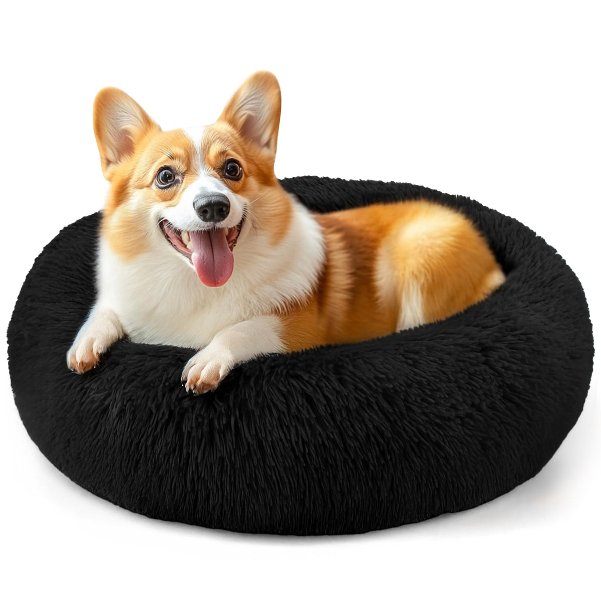 Hoewina Dog & Cat Bed for Indoor Cats, 20in Calming Donut Bed (Light Grey)