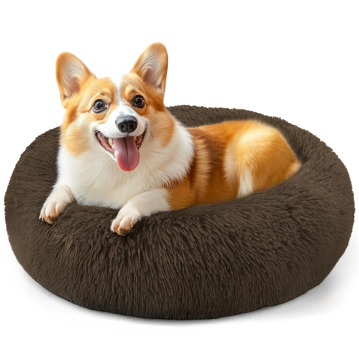 Hoewina Dog & Cat Bed for Indoor Cats, 20in Calming Donut Bed (Light Grey)