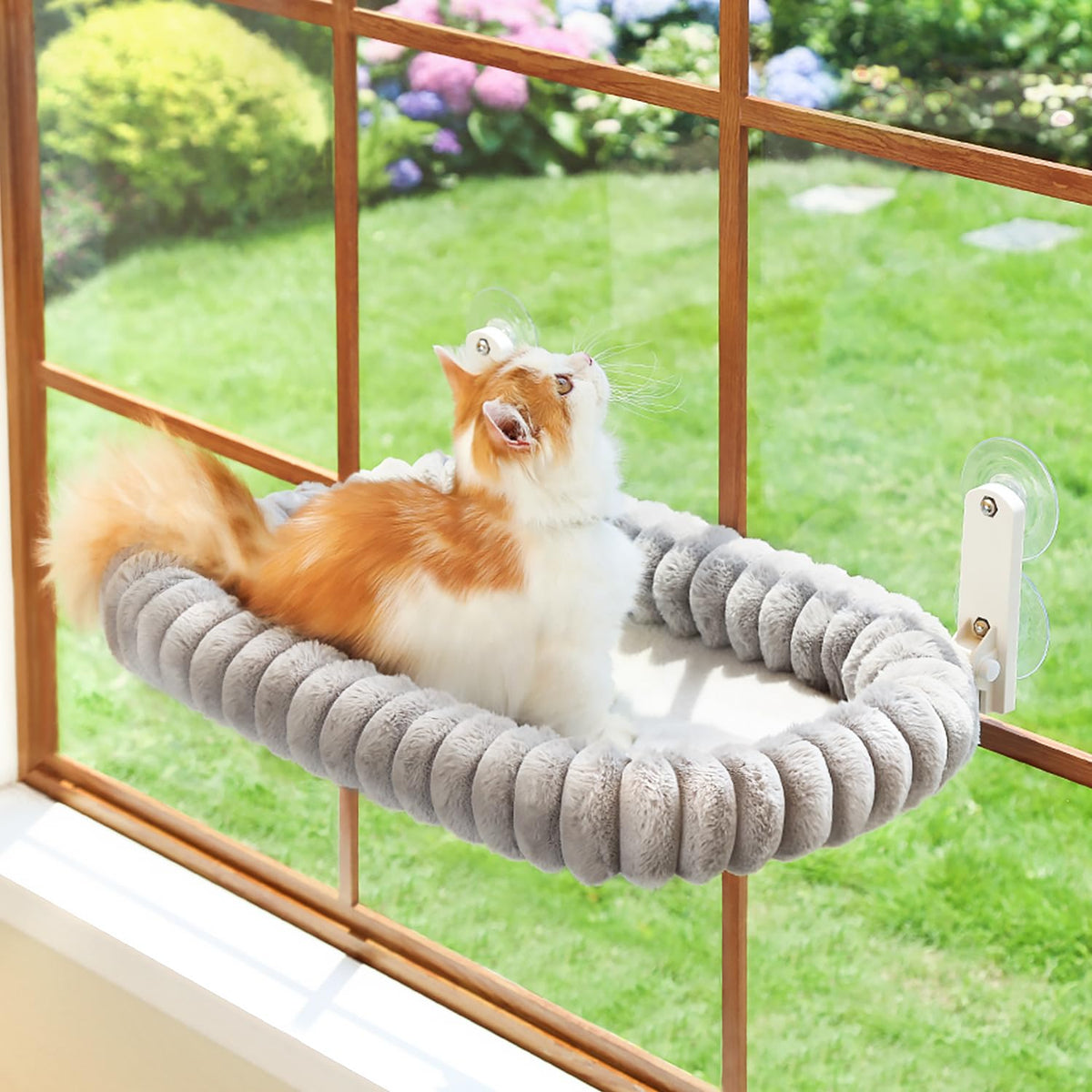 Zakkart SnugCloud Foldable Cat Window Perch (Cream White, M)