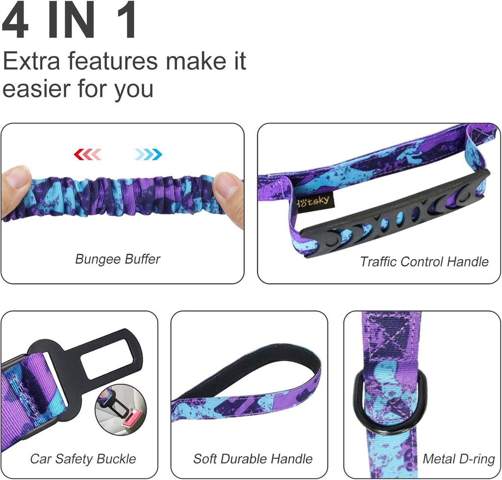 Hotsky Tactical Bungee Shock Absorbing No Pull Dog Leash,Purple Camo,4-6FT