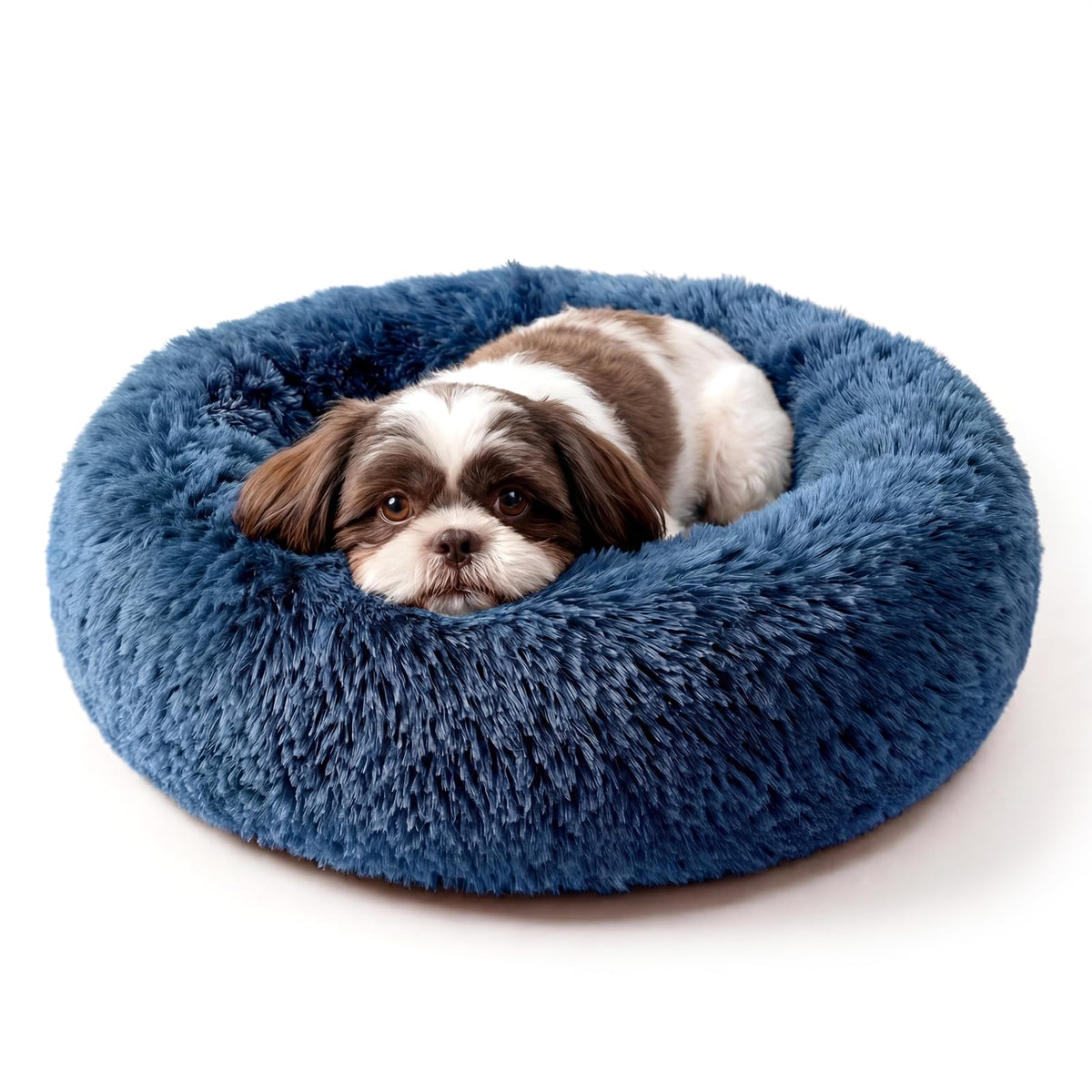 Small Calming Dogs Bed for Small Dogs Anti-Anxiety Machine Washable Fluffy Luxury Anti-Slip Waterproof Mute Base Warming Cozy Soft Pet Puppy Round Bed