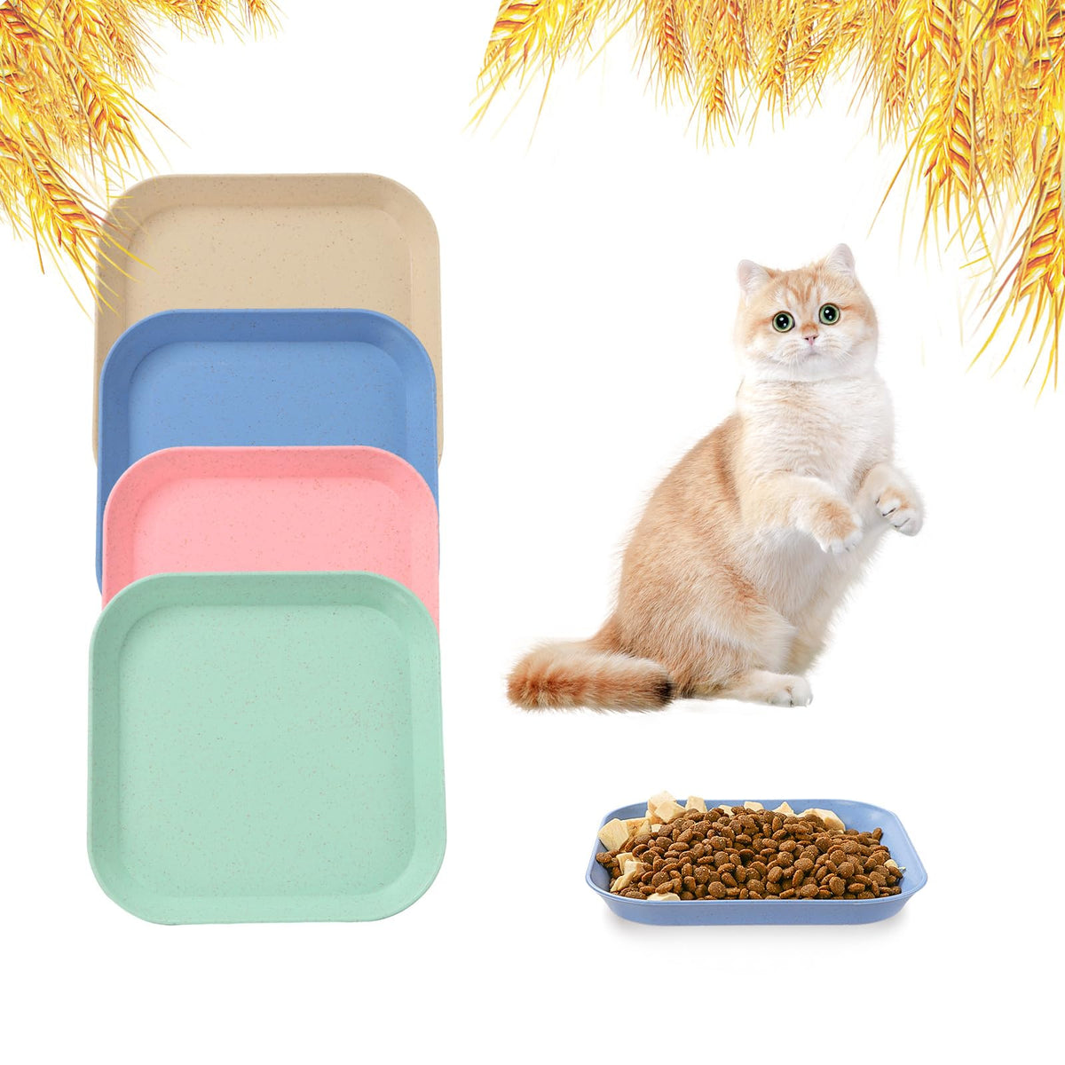 Cat Food Bowl Set, 6 inch Wide Shallow Cat Bowl for Relief Whisker Fatigue,Small Flat Cats Dish, Shallow Pet Feeding Dish or Plate for Kittens and Small Dogs (4Pcs)