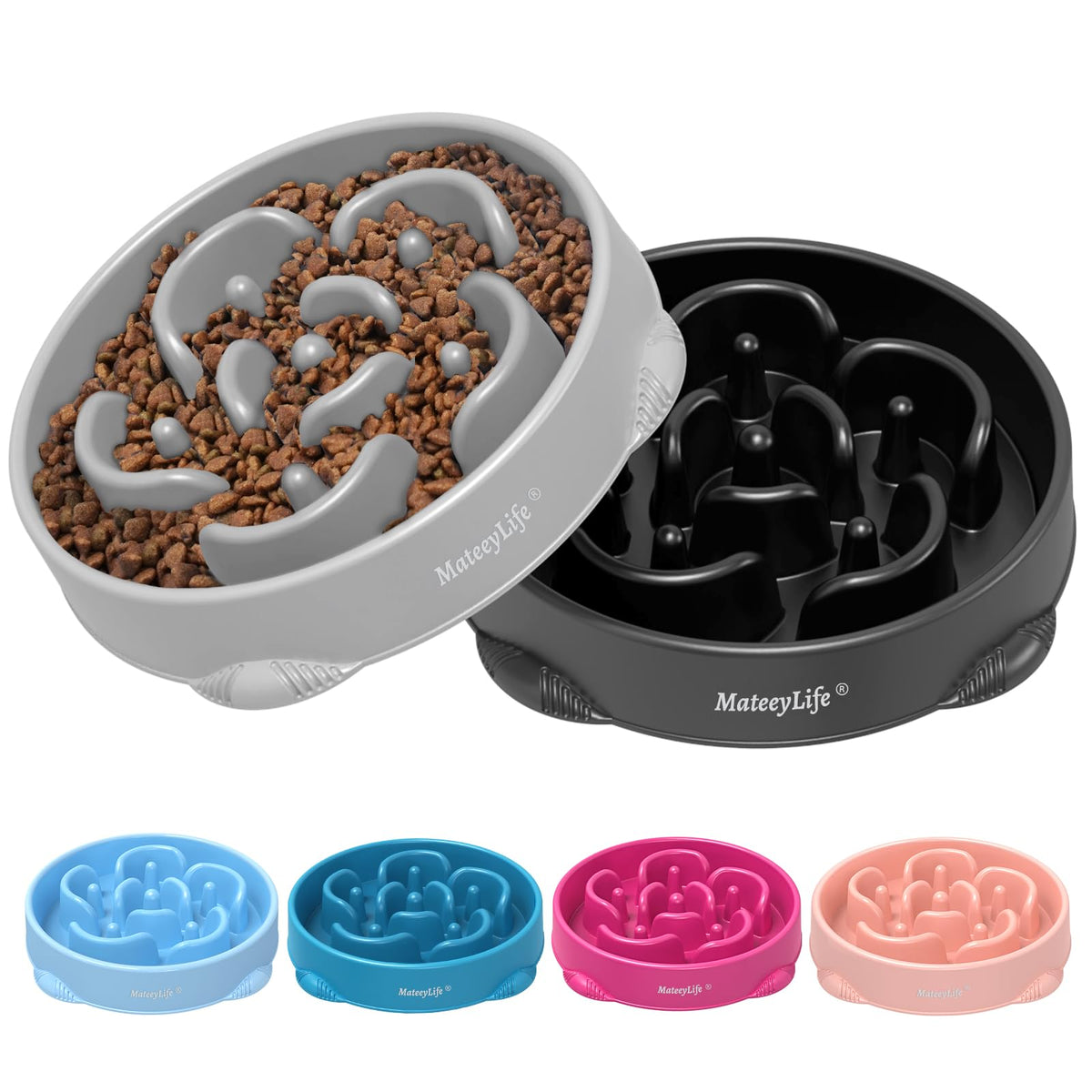 MateeyLife 2-Pack Slow Feeder Dog Bowls, 2 Cups, Dog Puzzle Feeder Bowl