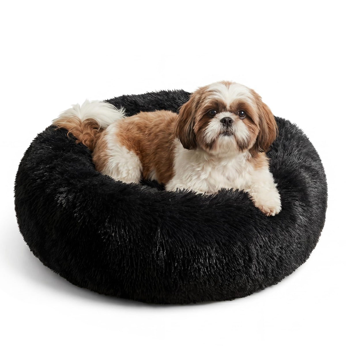 Small Calming Dogs Bed for Small Dogs Anti-Anxiety Machine Washable Fluffy Luxury Anti-Slip Waterproof Mute Base Warming Cozy Soft Pet Puppy Round Bed