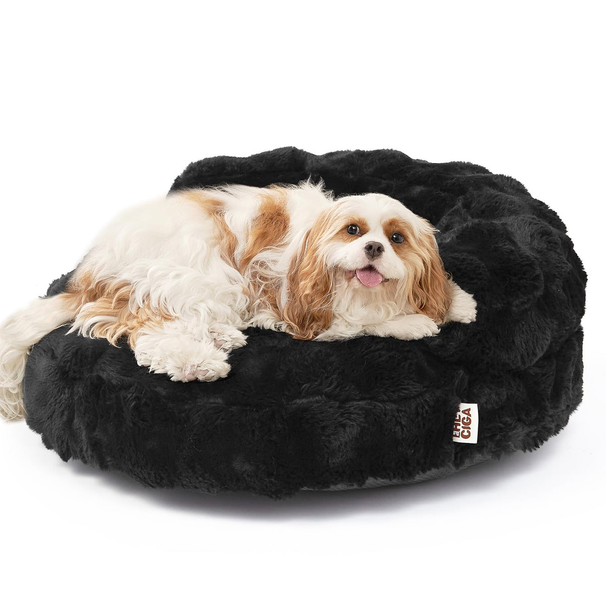 EHEYCIGA Dog Bed Medium Size Dog, Fluffy Small Dog Couch with Removable Washable Cover, Bolster Pet Sofa, Waterproof and Non-Slip, 30" x 30"x 8.5", Cream
