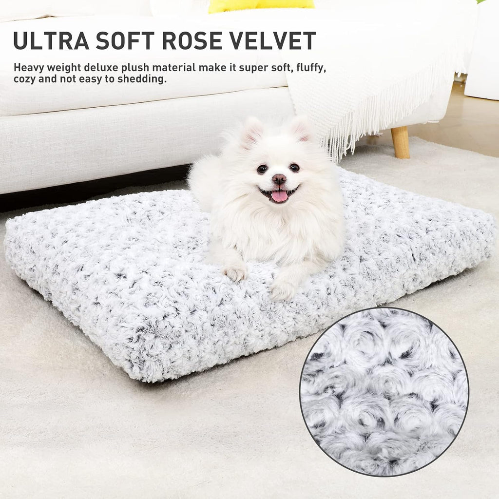 KSIIA Washable Dog Bed Small Dog Crate Bed Deluxe Plush Mat 23"x18" Gray