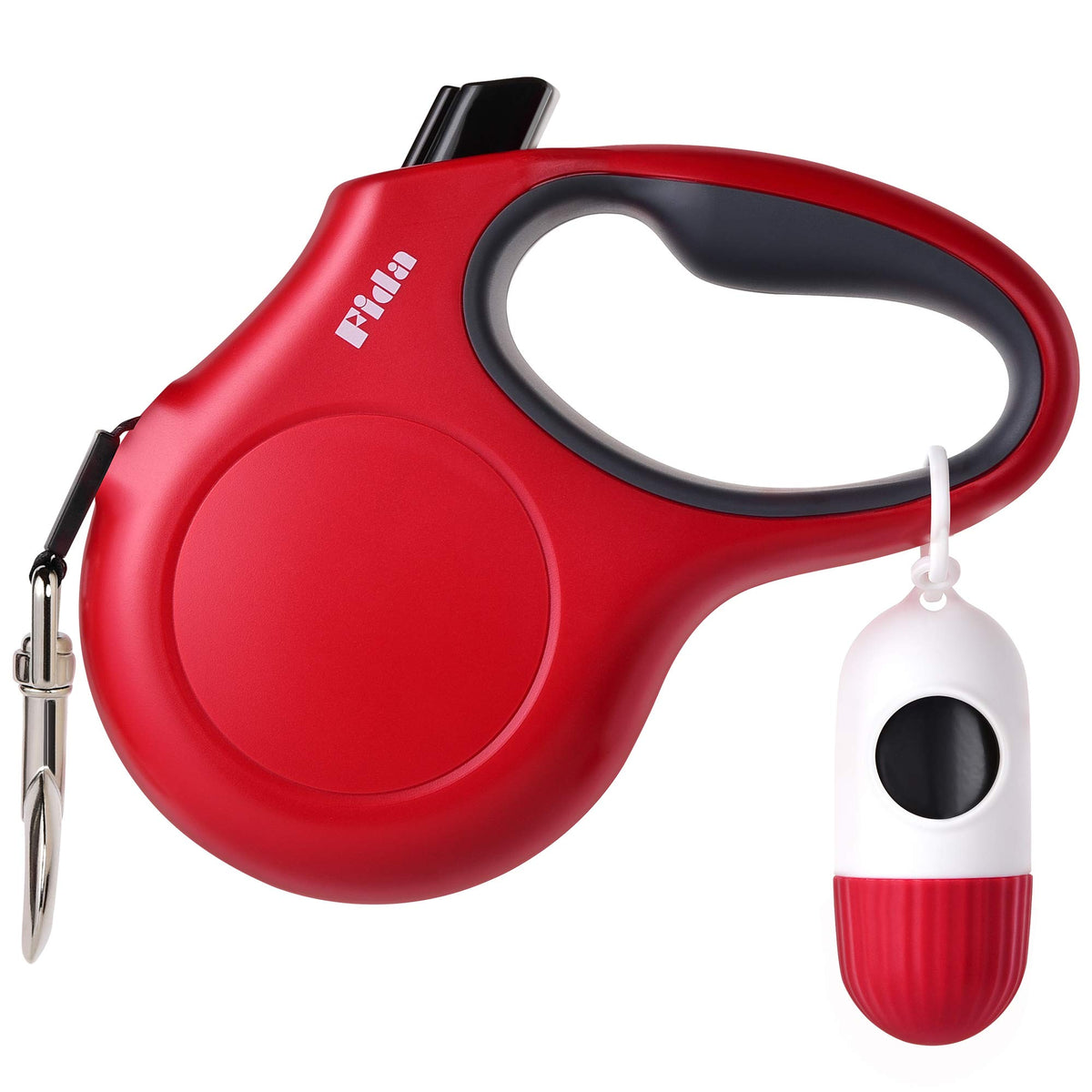 Fida Retractable Dog Leash with Dispenser and Poop Bags, 16ft, White & Pink
