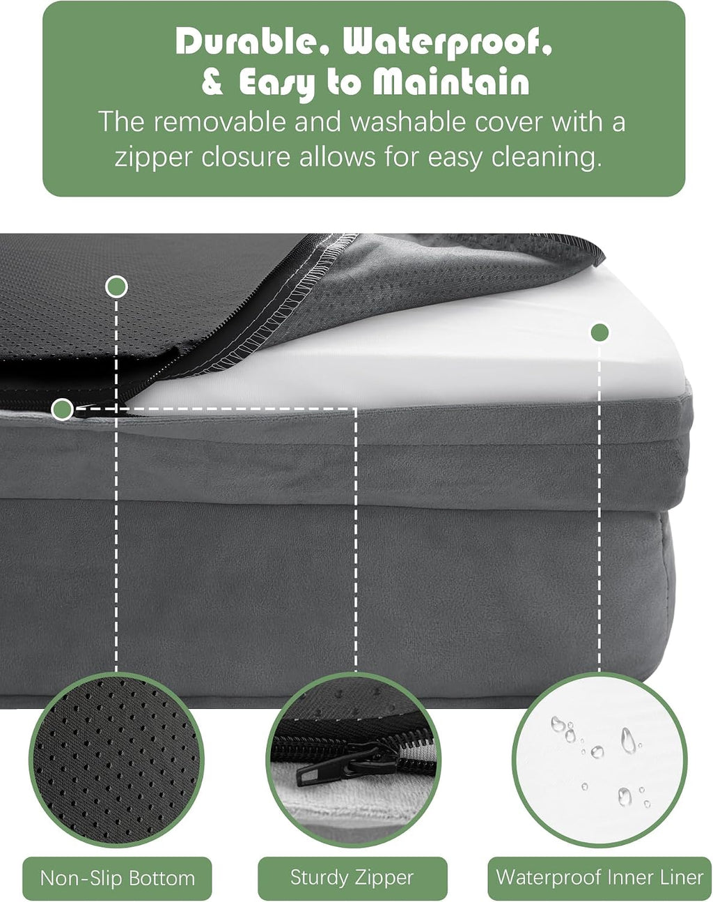 Spotted Play Orthopedic Dog Bed with Sides - Dog Sofa Beds for Medium Dogs, Supportive Foam Pet Couch Bed with Washable Removable Cover, Waterproof Lining and Non-Slip Bottom, Grey - M