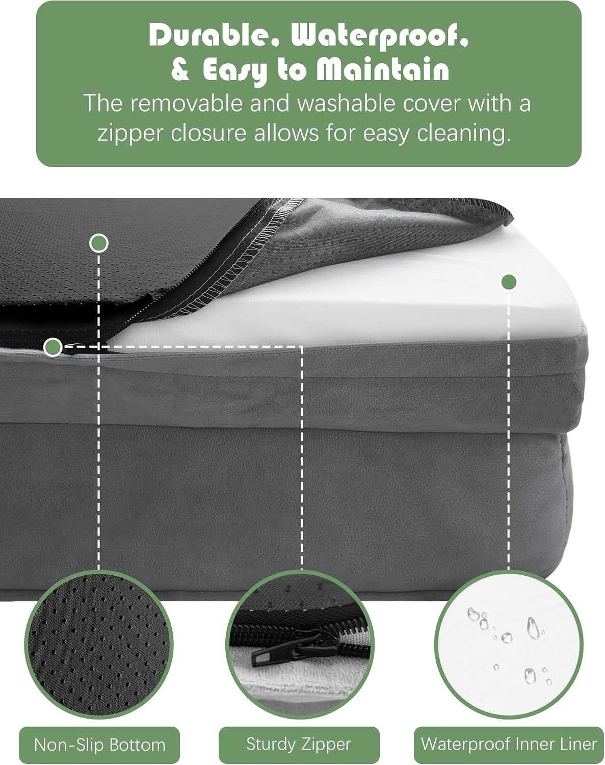 Spotted Play Orthopedic Dog Bed with Sides - Dog Sofa Beds for Medium Dogs, Supportive Foam Pet Couch Bed with Washable Removable Cover, Waterproof Lining and Non-Slip Bottom, Grey - M