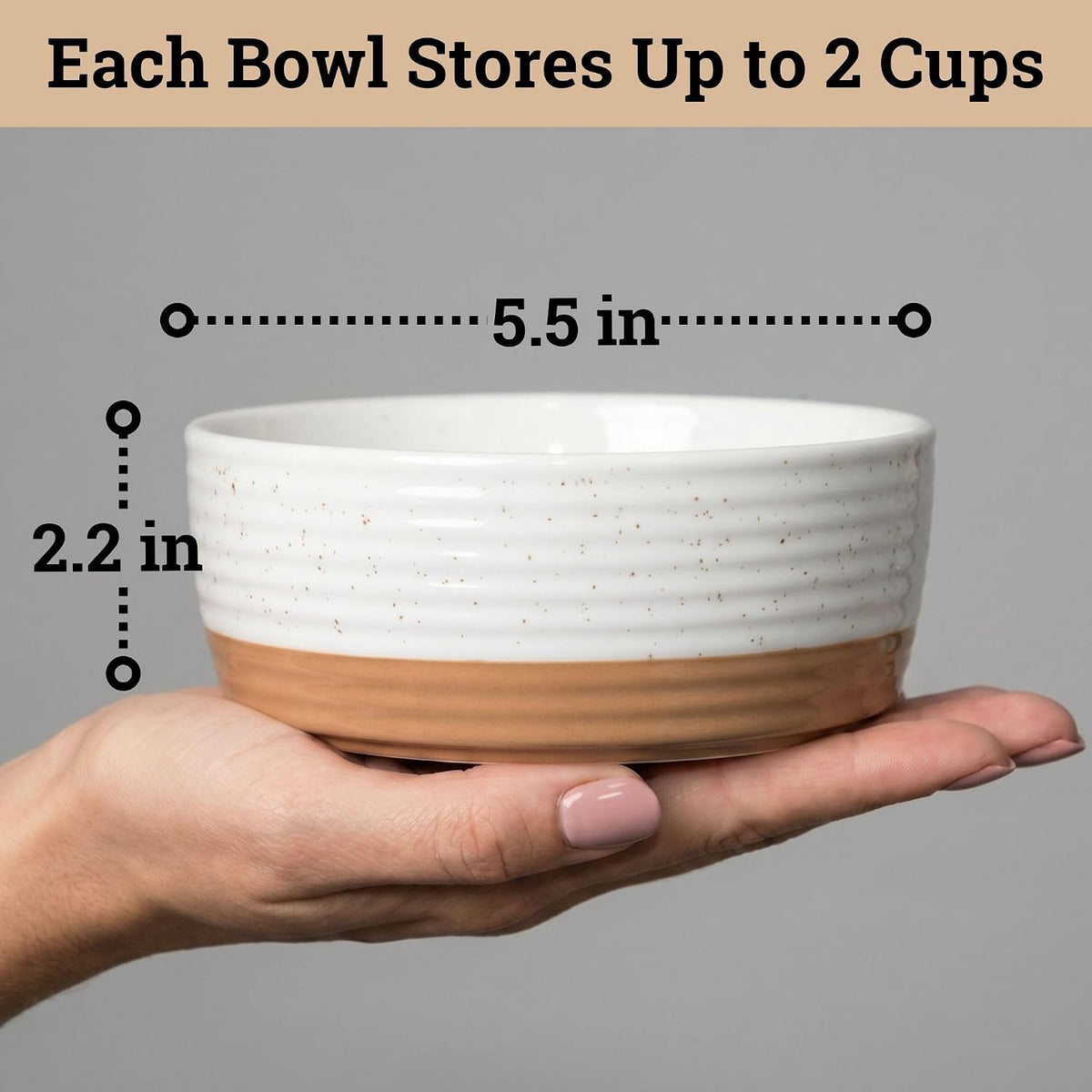 Ceramic Dog Bowl Set of 2 with Anti-Skid Base, 5.5"W x 2"H, 2 Cup Capacity