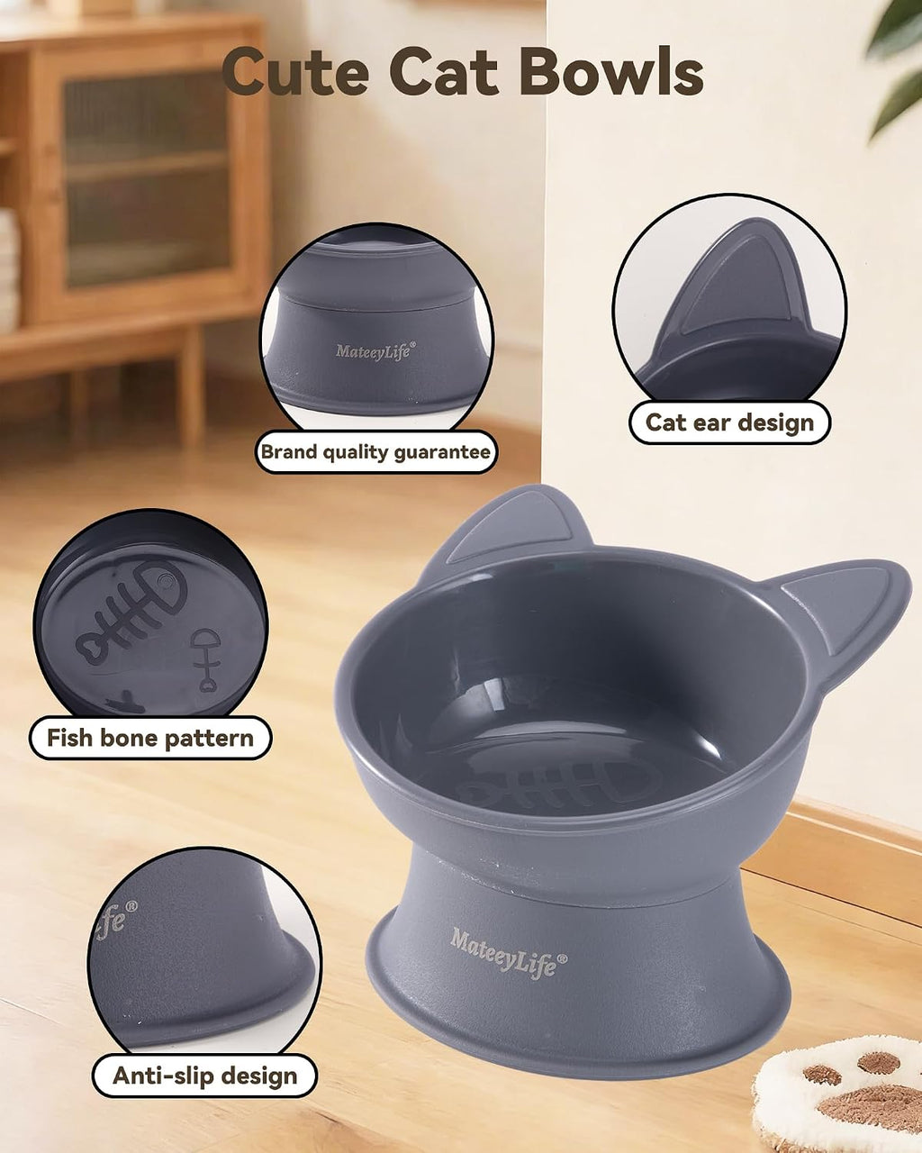 MateeyLife 2 Pack Elevated Cat Food Bowls for Indoor Cats & Kittens