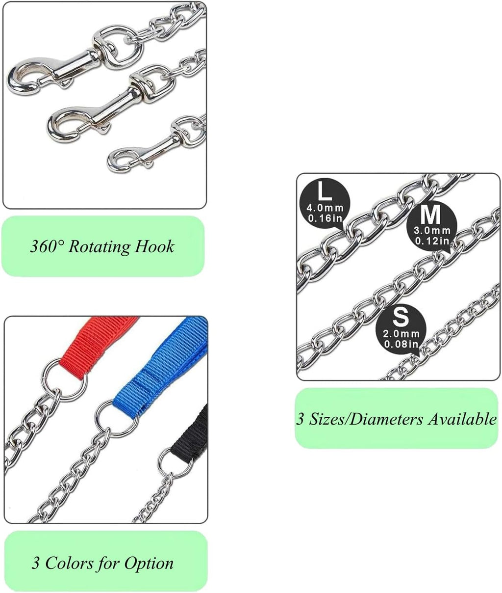Chain Leash Metal Dog Leash Chrome Plated with Soft Padded Handle for Small Dogs.(S, Black Handle)