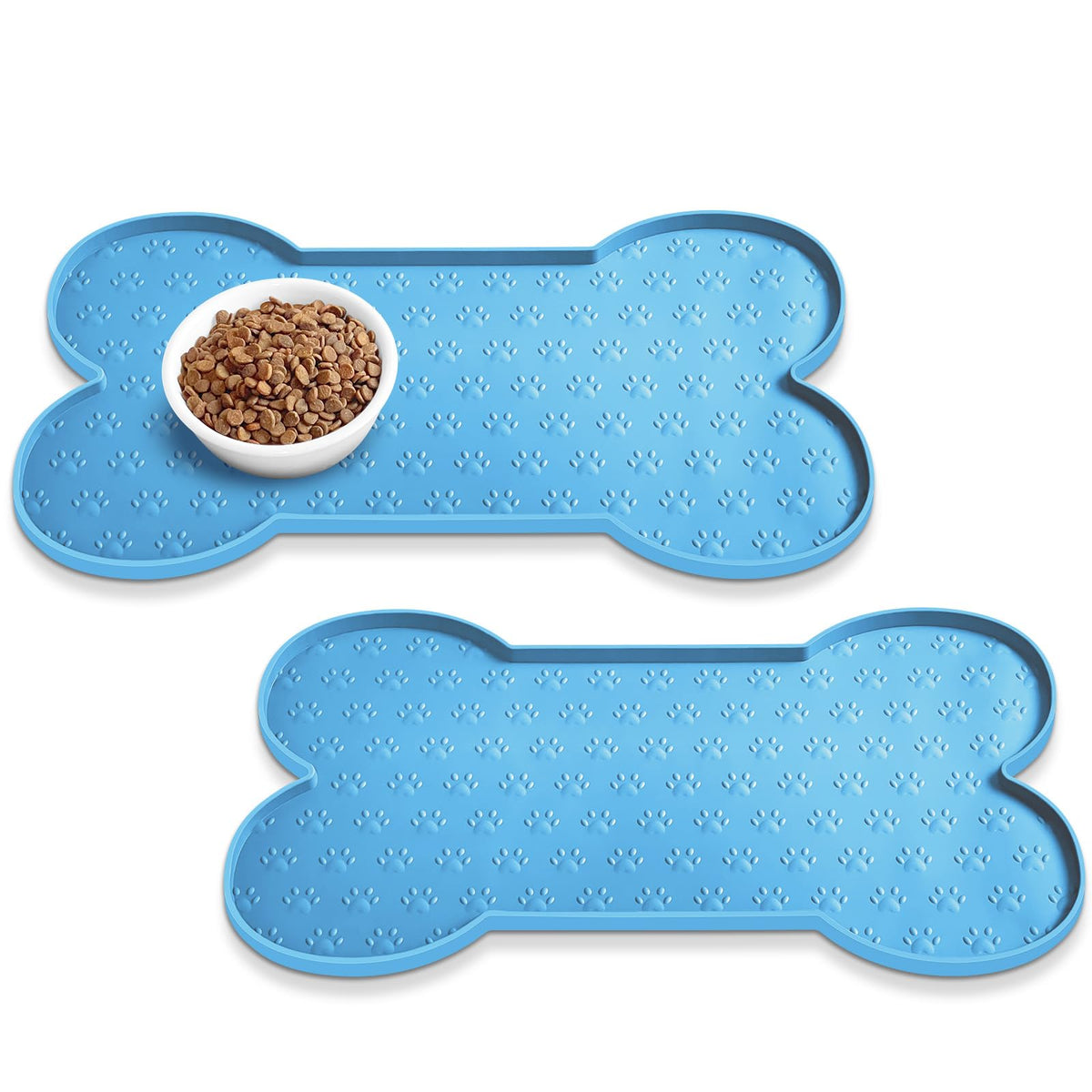 PWTAA Dog Food Mat Anti-Slip Silicone Dog Bowl Mat Thicker Pet Placemat Waterproof Cat Feeder Pad with Raised Edge Puppy Kitten Feeding Mats Suitable Small Medium-Sized Dogs Cats Eating Tray