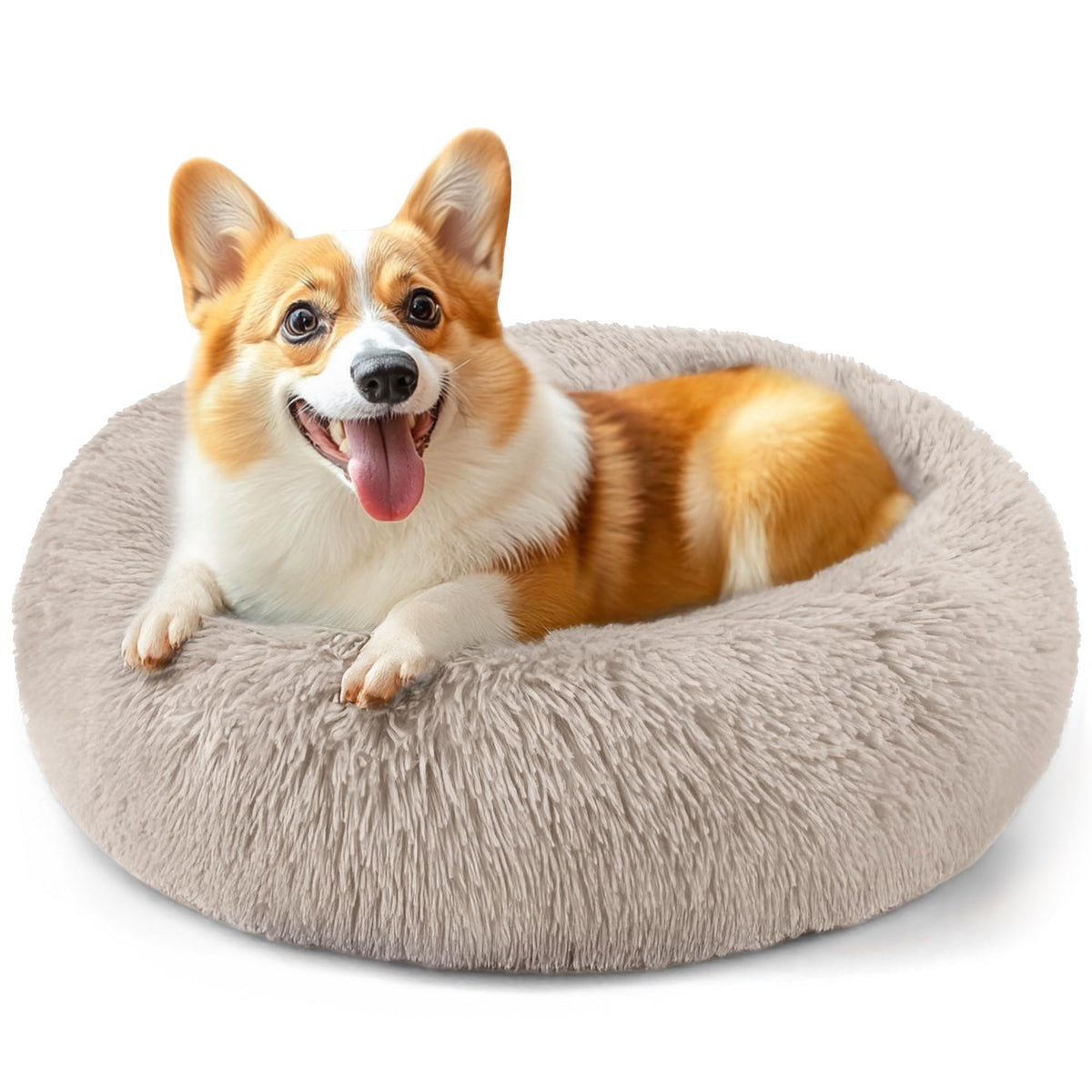 Hoewina Dog & Cat Bed for Indoor Cats, 20in Calming Donut Bed (Light Grey)