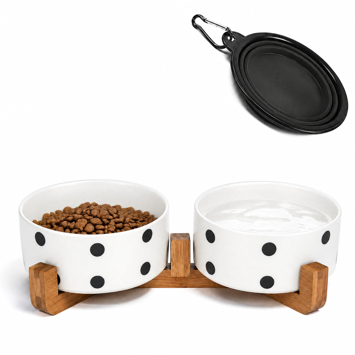 Petygooing Ceramic Dog Cat Bowls Set with Stand,Black Pet Food and Water Bowl,Small Dog Bowls Cute Modern Anti Slip Set of 2 Pet Feeder Small Size Pet Dish(13.5OZ/5.1 in)