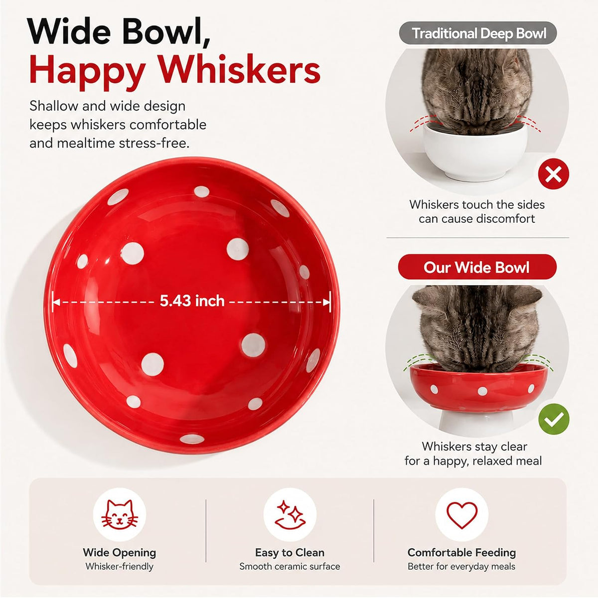 Red Mushroom Cat Bowl, Elevated Ceramic Bowl for Cats
