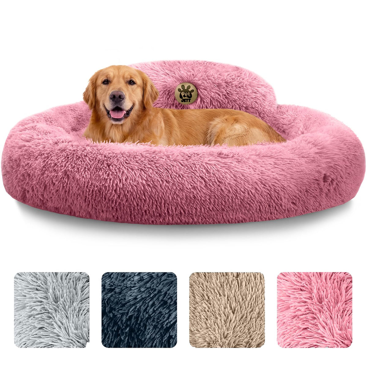 PetJett Calming Dog Bed Medium Size Dog - 30'' Donut Bed, Washable Dog Bed - Anti-Slip & Super Soft Fluffy Plush Round Dog Bed, Anti-Anxiety Premium Comfort Pet Bed, Fits Dogs Upto 45 lbs - Dark Grey