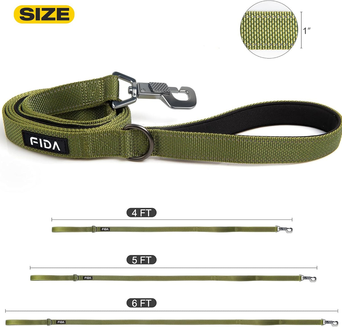 Fida Heavy Duty Dog Leash for Medium Large Dogs, 4 FT, Dual Padded Handles