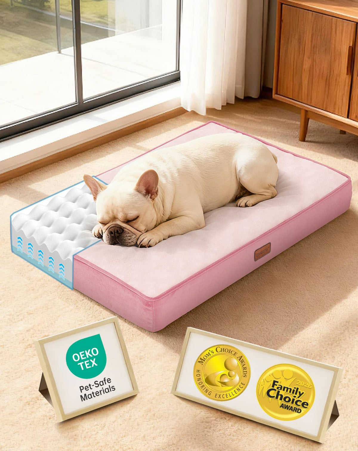 OhGeni Orthopedic Large Dog Bed, Reversible Memory Foam, 41 inch-XL(Gray)
