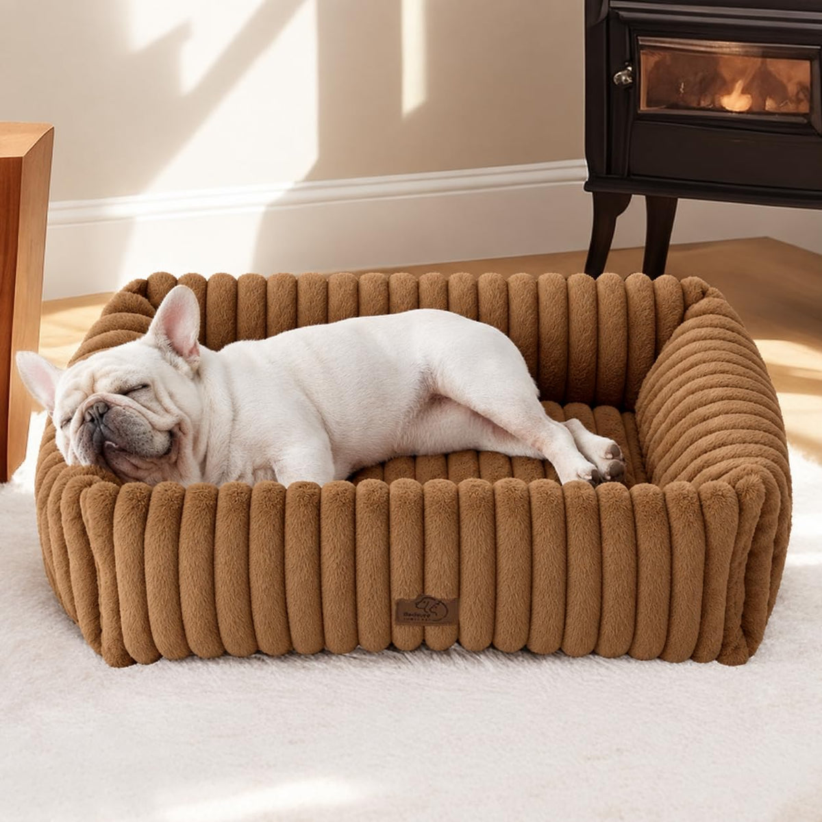 Bedsure ComfyFleece® Cute Dog Bed for Small Medium Dogs Washable,25in Cream