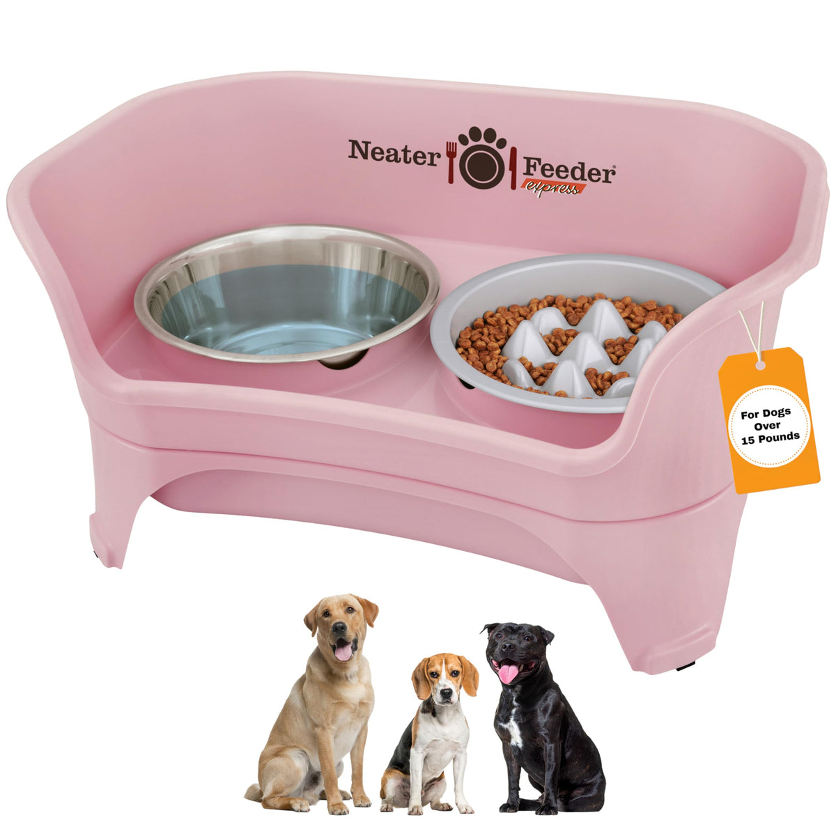 Neater Feeder Express Mess Proof Dog Bowls Elevated for Small Breeds under 15 Lb, Made in USA, No Spill Raised Dog Food Bowl Stand, Stainless Steel Food and Water Bowl Set, Feeding Station, Cappuccino