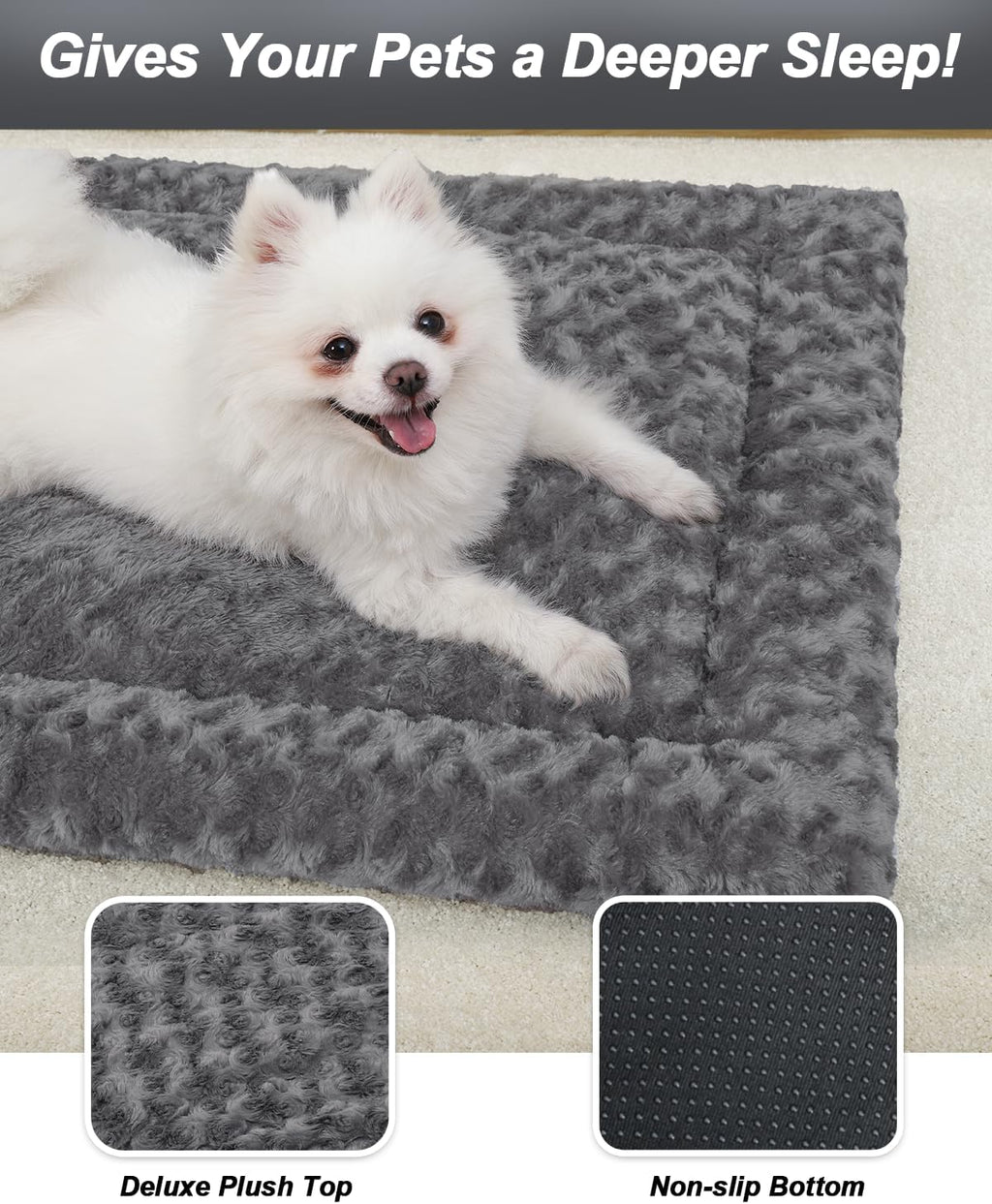 Exsnugy Washable Dog Bed Mat Medium Size Fluffy Pet Crate Pad 36x23