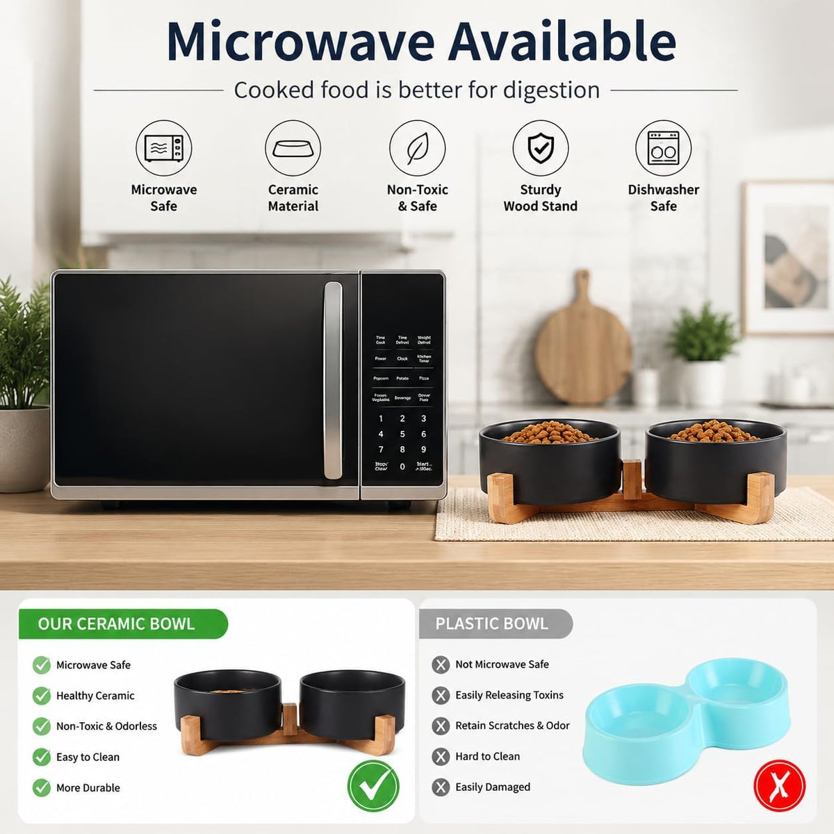 Petygooing Ceramic Dog Cat Bowls Set with Stand,Black Pet Food and Water Bowl,Small Dog Bowls Cute Modern Anti Slip Set of 2 Pet Feeder Small Size Pet Dish(13.5OZ/5.1 in)
