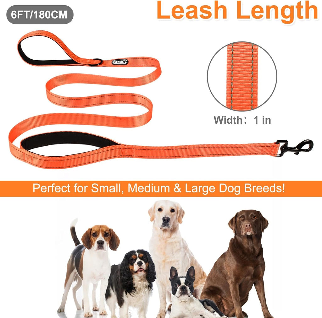 Heavy Duty Dog Leash with 2 Comfortable Padded Handles, 6FT Traffic Handle Extra Control, Highly Reflective Threads Leash for Small/Medium/Large Dogs (Orange)