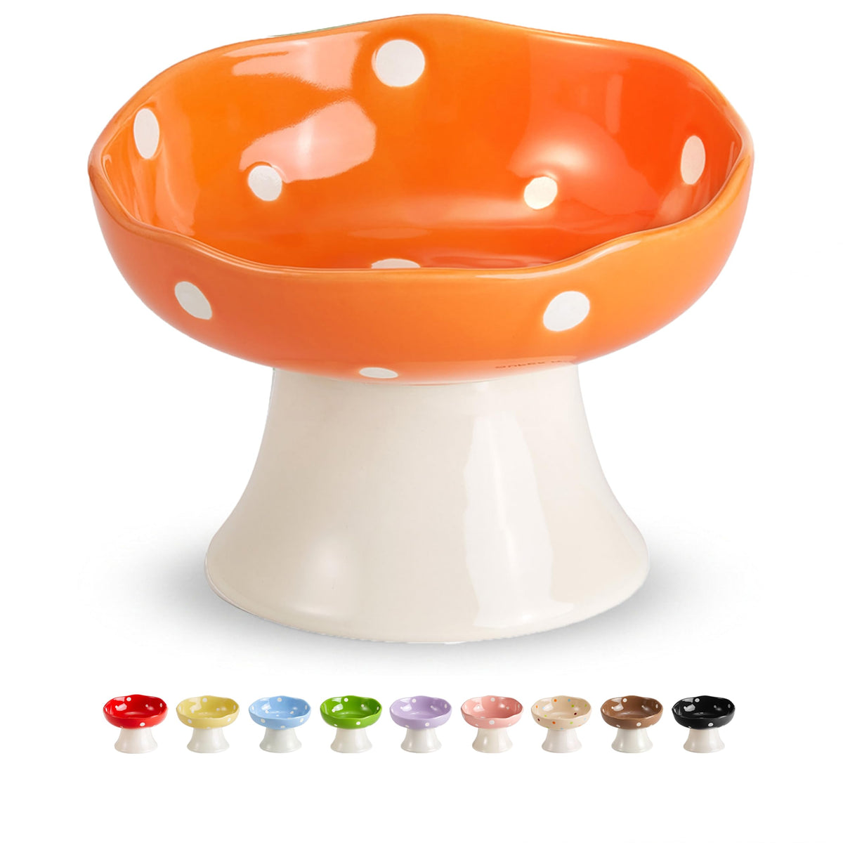 Red Mushroom Cat Bowl, Elevated Ceramic Bowl for Cats