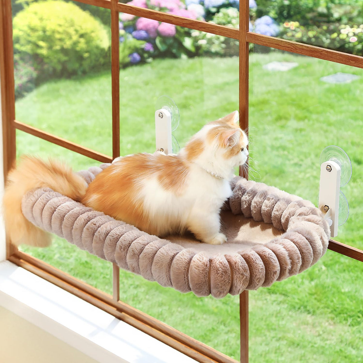 Zakkart SnugCloud Foldable Cat Window Perch (Cream White, M)