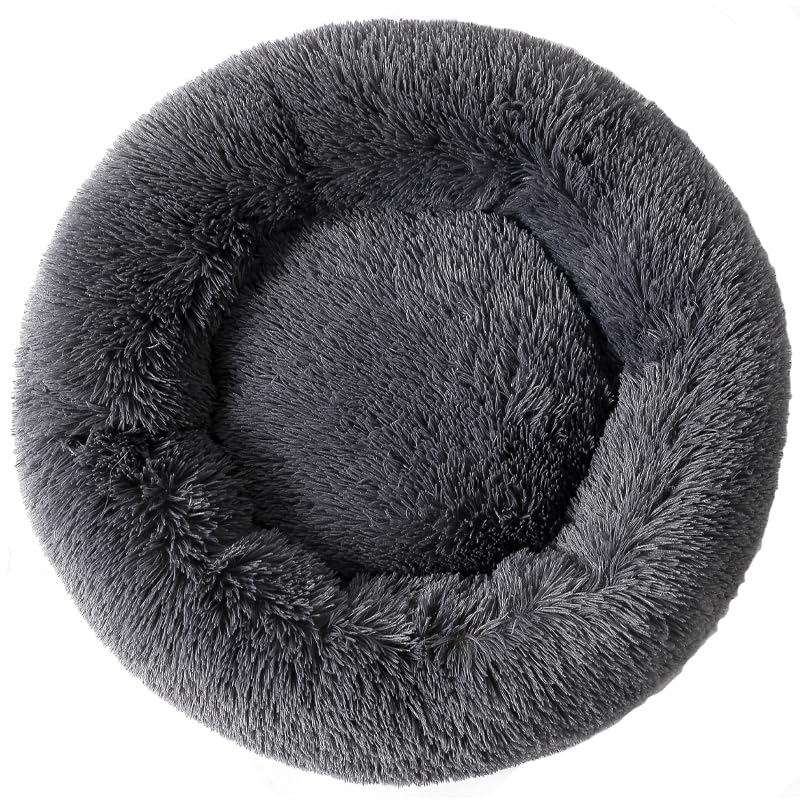 Donut Cat Bed, Calming Dog Beds for Small Dogs & Indoor Cats, Dark Dray