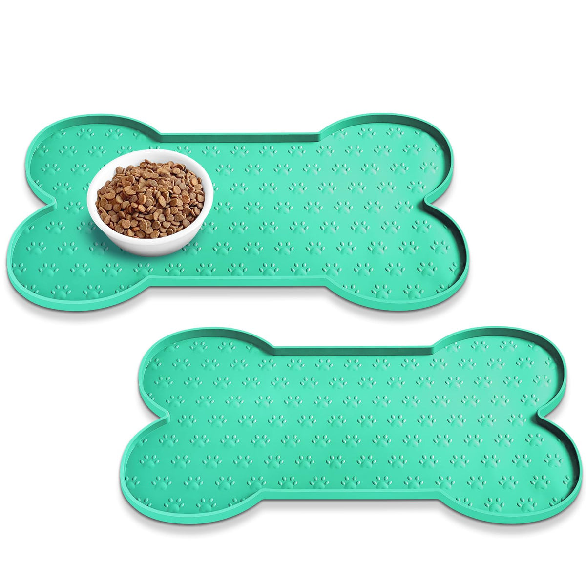 PWTAA Dog Food Mat Anti-Slip Silicone Dog Bowl Mat Thicker Pet Placemat Waterproof Cat Feeder Pad with Raised Edge Puppy Kitten Feeding Mats Suitable Small Medium-Sized Dogs Cats Eating Tray