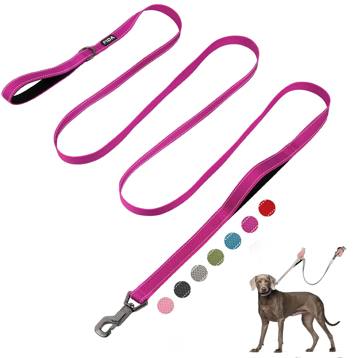 Fida Heavy Duty Dog Leash for Medium Large Dogs, 4 FT, Dual Padded Handles