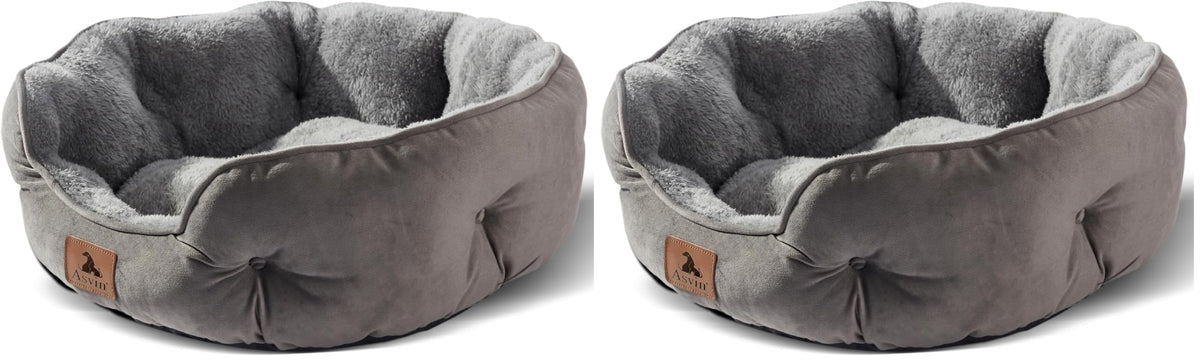 Asvin Small Dog Bed for Small Dogs, Cat Beds for Indoor Cats, Pet Bed for Puppy and Kitty, Extra Soft & Machine Washable with Anti-Slip & Water-Resistant Oxford Bottom, Grey, 20 inches