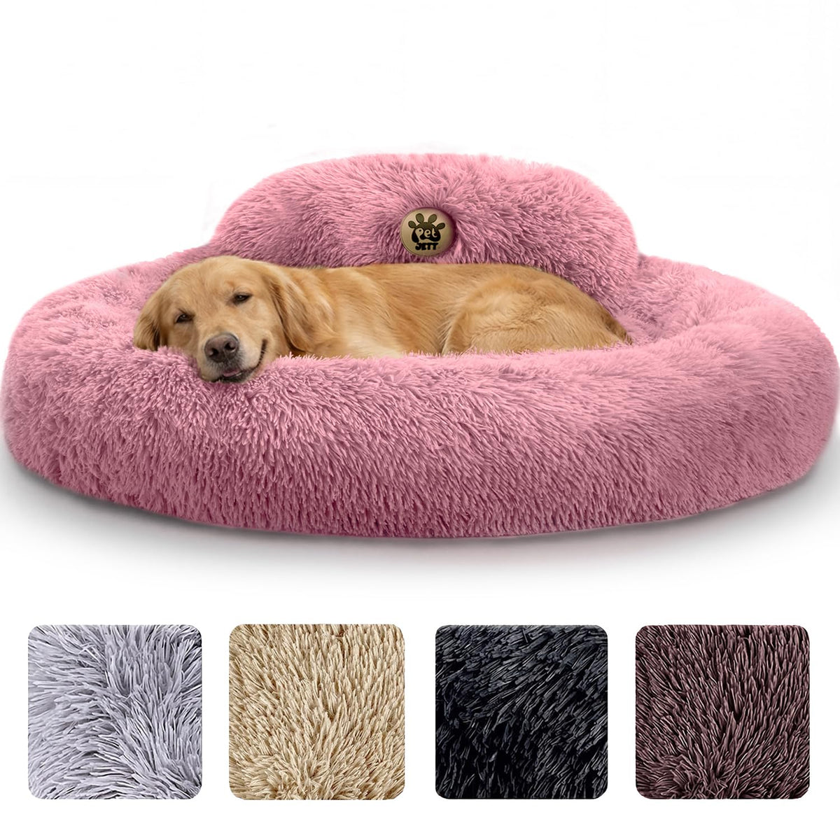 PetJett Calming Dog Bed Medium Size Dog - 30'' Donut Bed, Washable Dog Bed - Anti-Slip & Super Soft Fluffy Plush Round Dog Bed, Anti-Anxiety Premium Comfort Pet Bed, Fits Dogs Upto 45 lbs - Dark Grey