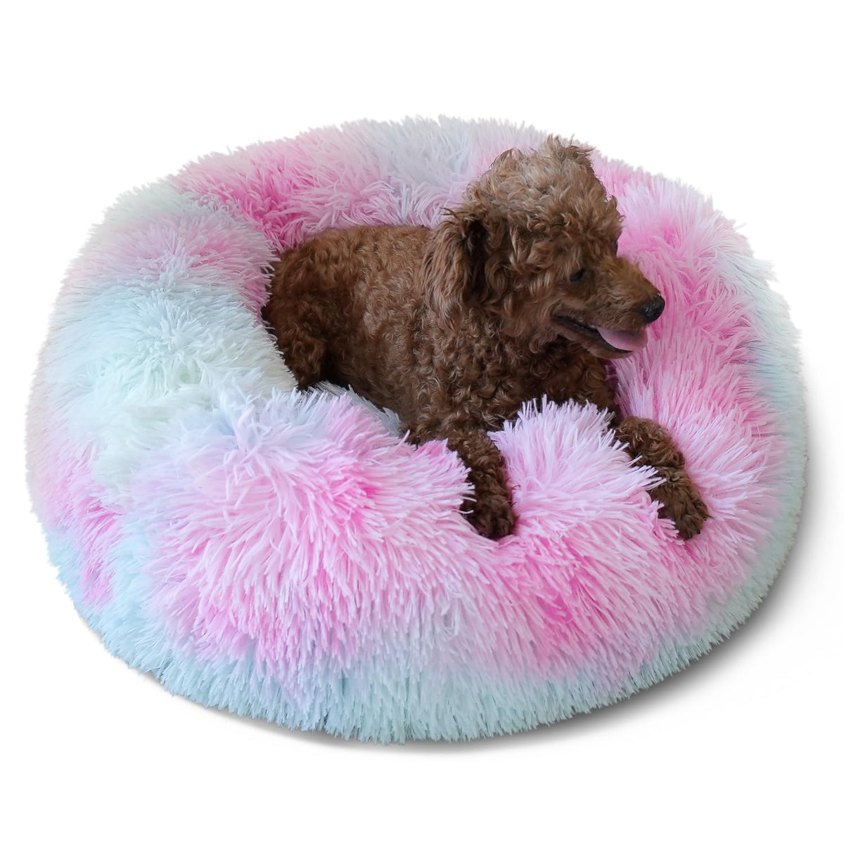 Small Calming Dogs Bed for Small Dogs Anti-Anxiety Machine Washable Fluffy Luxury Anti-Slip Waterproof Mute Base Warming Cozy Soft Pet Puppy Round Bed