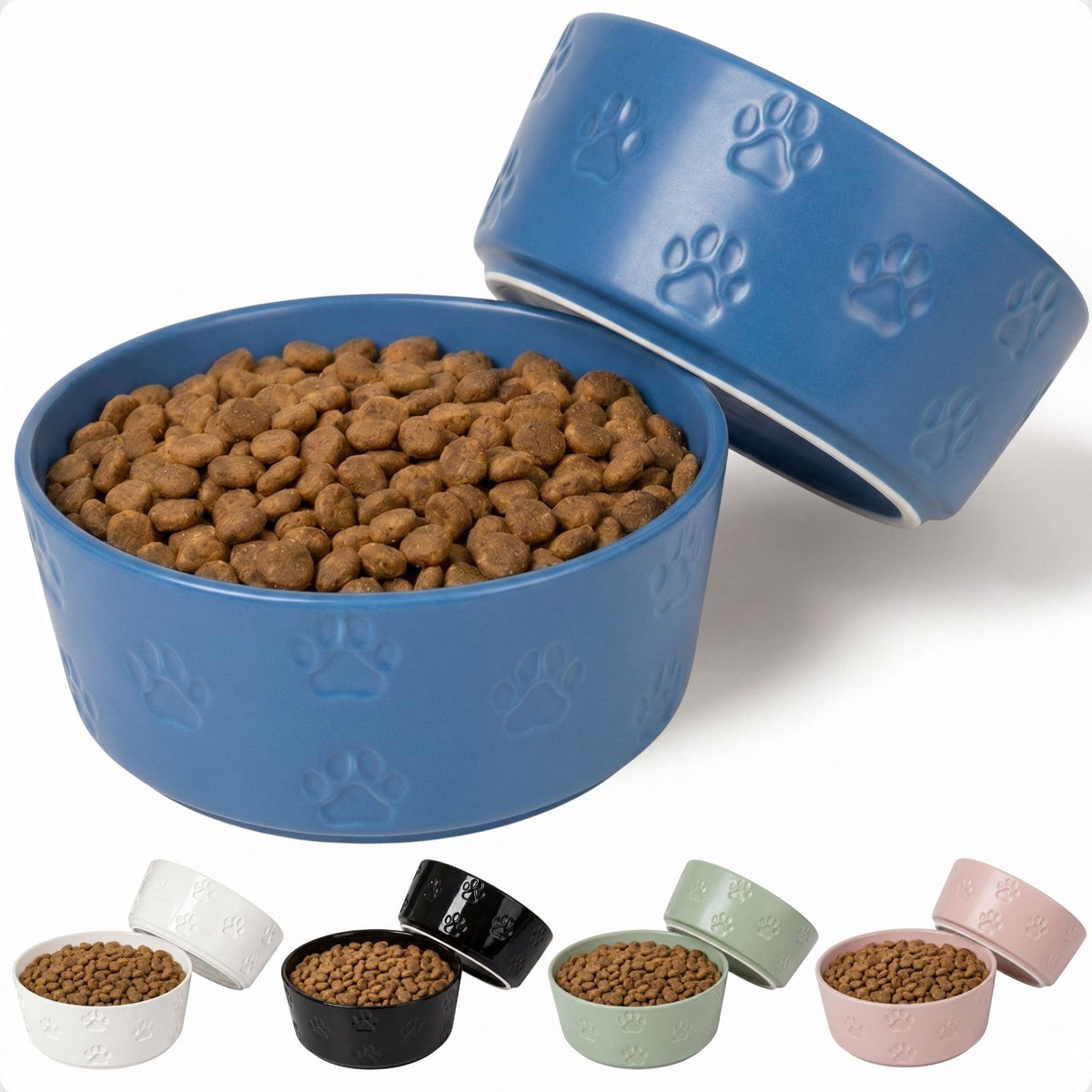 Ceramic Dog Bowl Set of 2 with Anti-Skid Base, 5.5"W x 2"H, 2 Cup Capacity