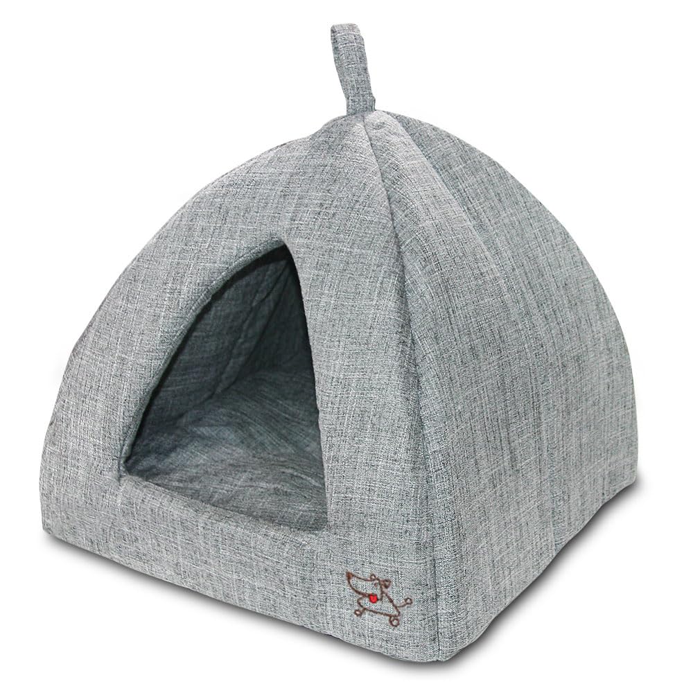 Best Pet Supplies Cat Bed for Indoor Cat, Domed Tent House with Removable Pillow, Covered Cat Cave for Small Dog, Puppies and All Breeds of Cats - Silver w/ Bones, 16 x 16 x H:14"
