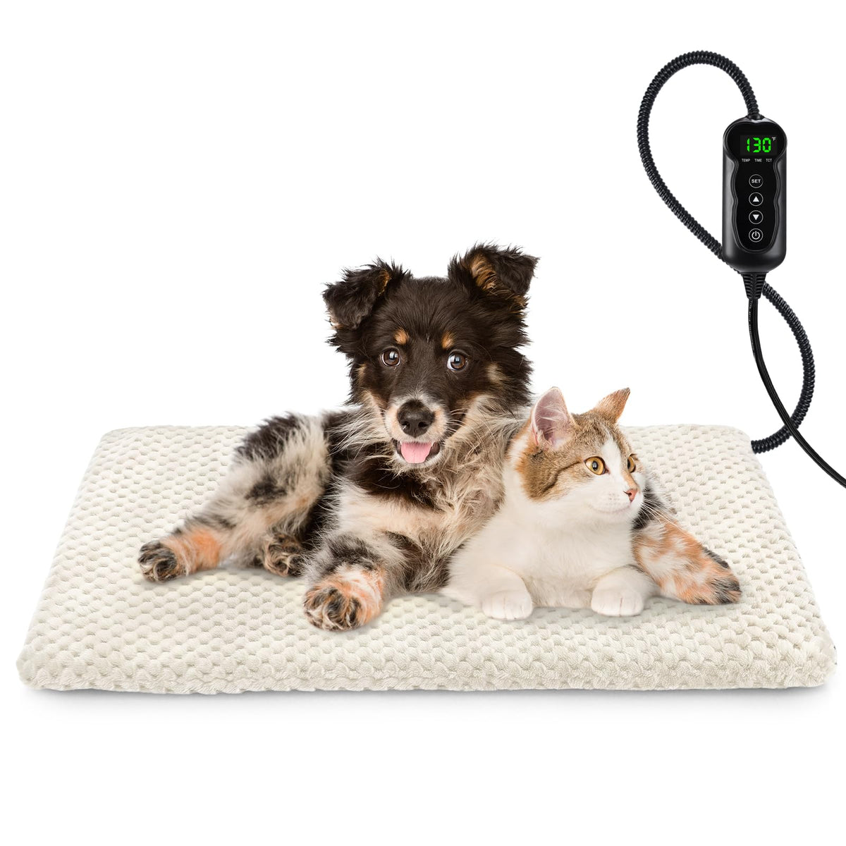 INVENHO Heated Cat Bed, Waterproof Adjustable Temperature Dog Cat Heating Pad with Timer, Indoor Pet Heating Pad for Cats Dogs Electric Pads for Dogs Cats, Pet Heated Pad (S: 18" x 16")