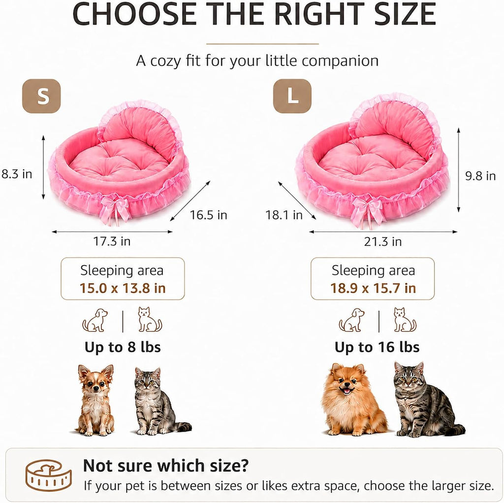 Pink Dog Bed Washable Princess Cat Couch Soft Plush Pet Sofa Nest Mat Snuggle Kitten Puppy Cave Beds Cute Cozy Kitten Doggy Kennel Cushion Small Medium Dogs Cats Sleeping Pad (S, Pink)