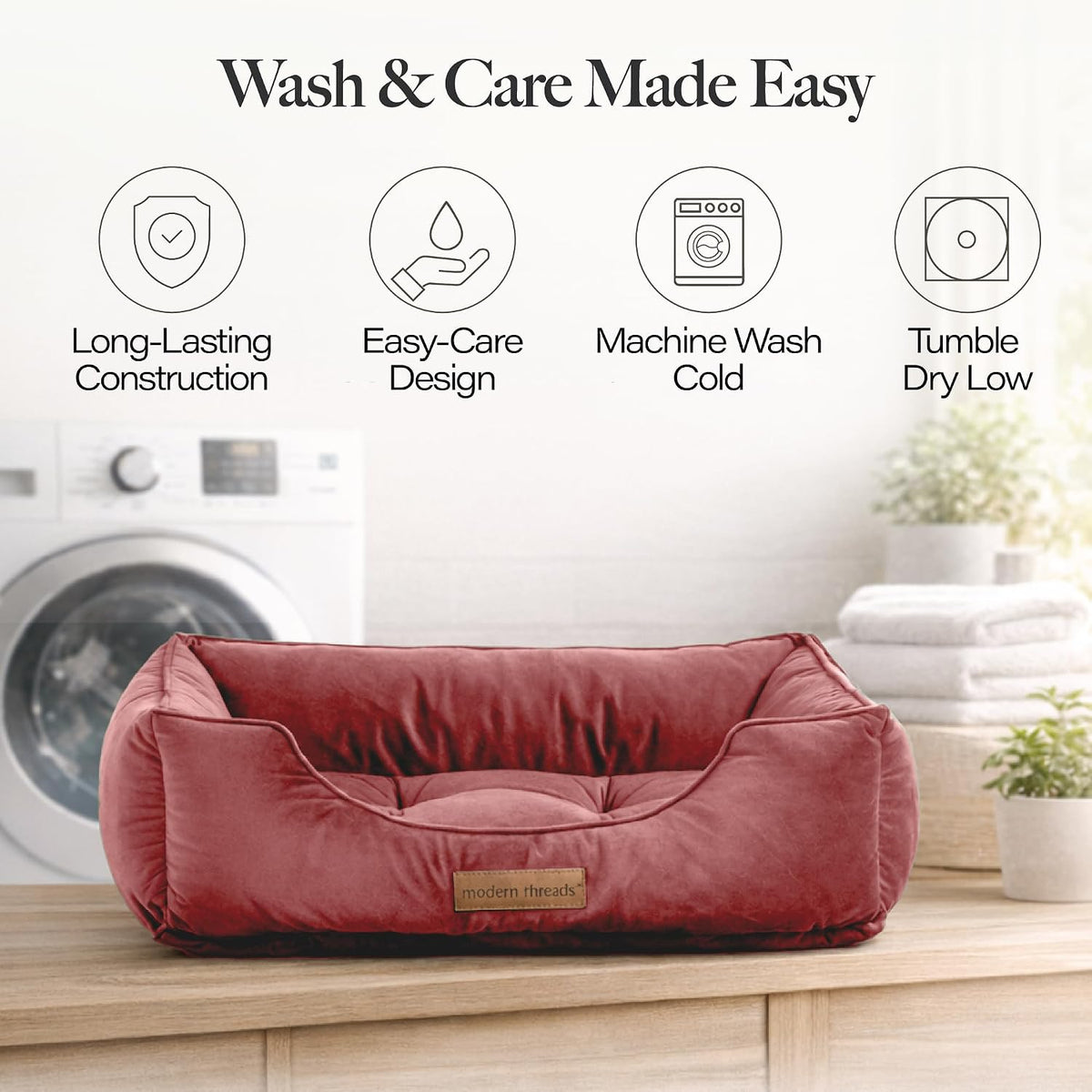 Modern Threads Luxury Dog Bed - Comfortable Tufted Velvet Cushion for Small to Large Dogs - Machine Washable - Durable & Cute Sleep Space for Pets - Pamper Your Pet with Cozy Beds - Rosewood