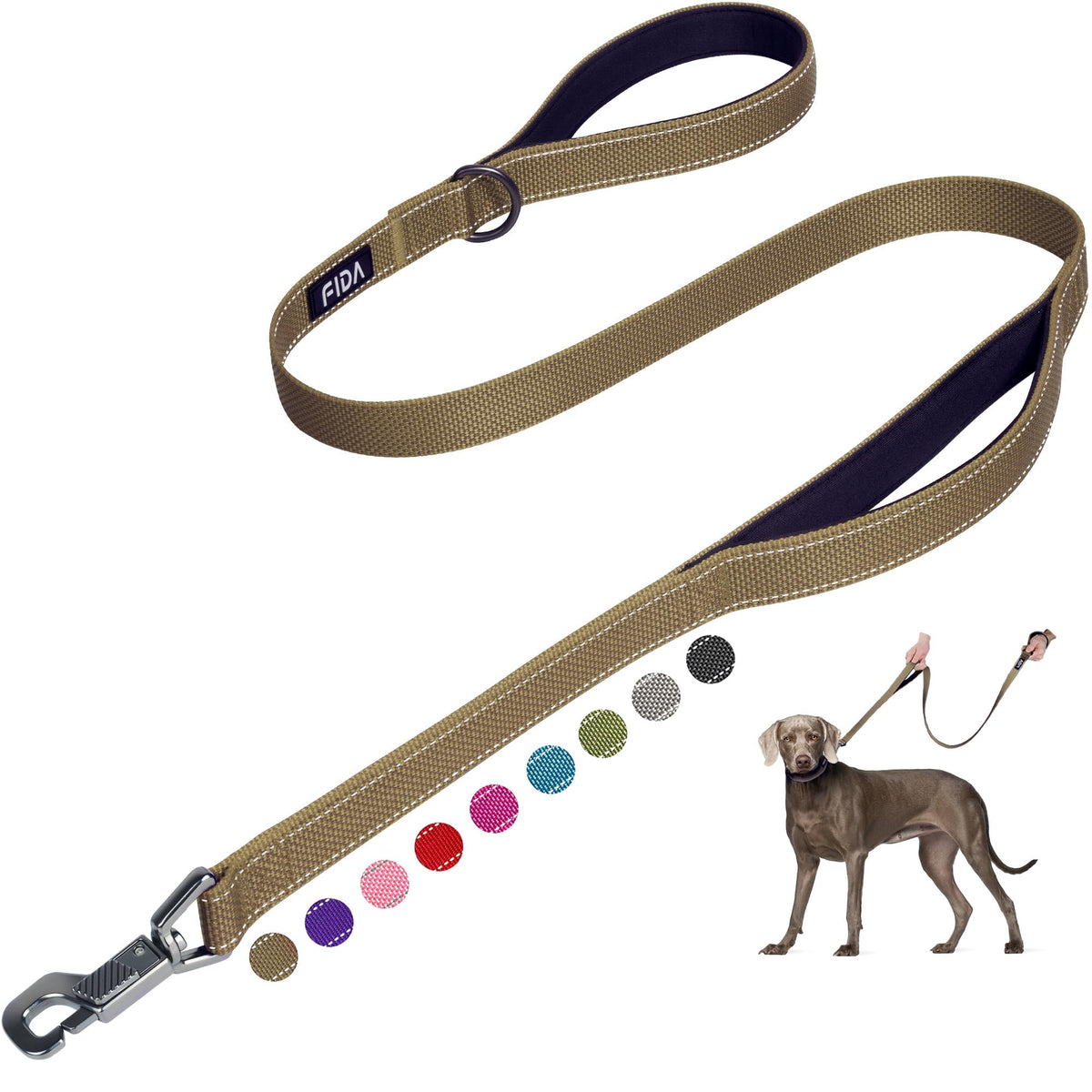 Fida Heavy Duty Dog Leash for Medium Large Dogs, 5 FT, Dual Padded Handles