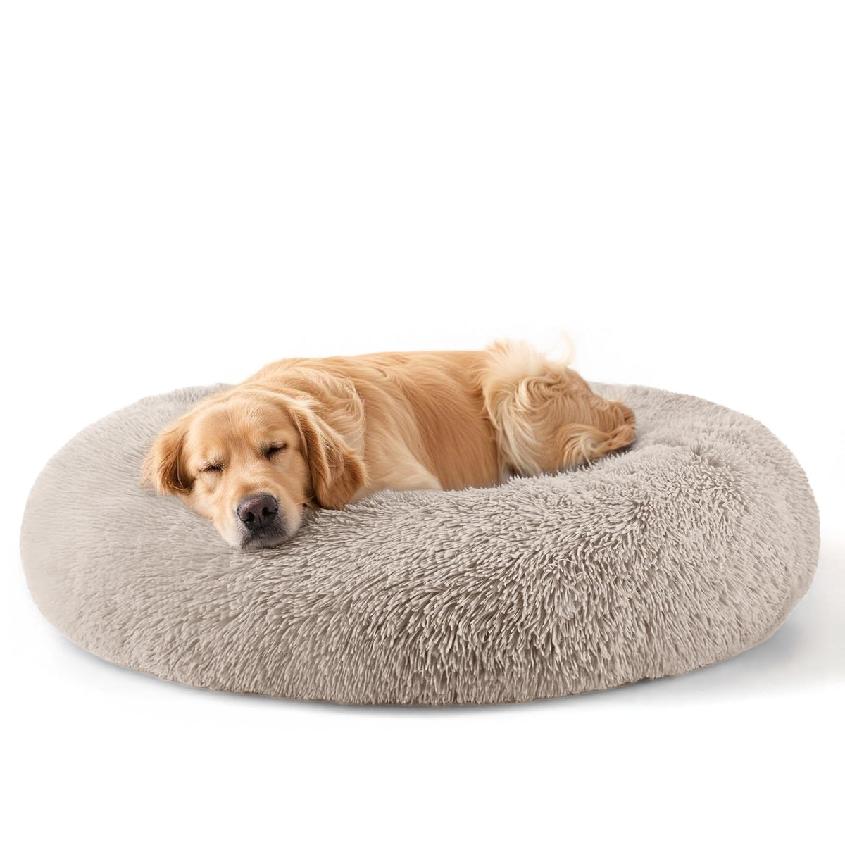 Hoewina Dog & Cat Bed for Indoor Cats, 20in Calming Donut Bed (Light Grey)
