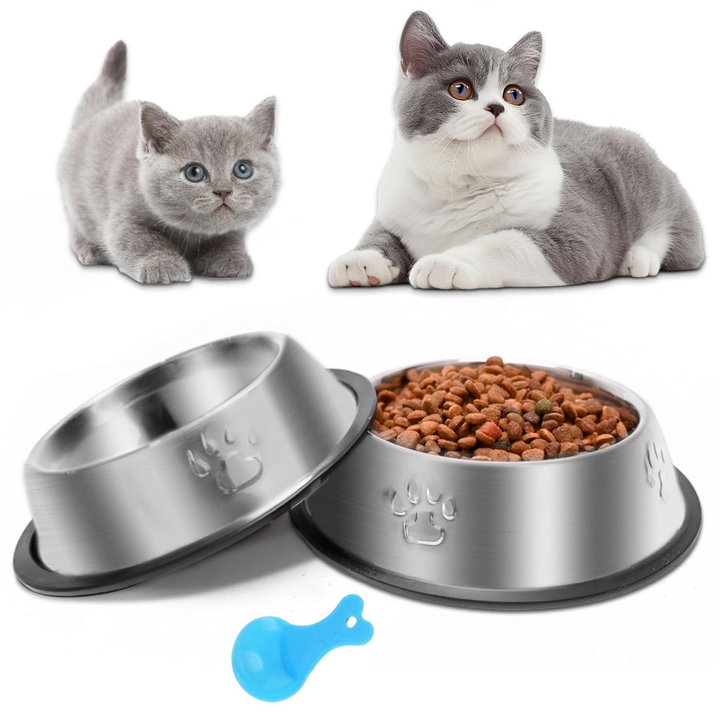 Stainless Steel Cat Bowl, 4 Pack Metal Dog Bowls for Food and Water, Non-Slip Pet Feeding Dish Bowl with Rubber Base for Indoor Cats Small Dogs