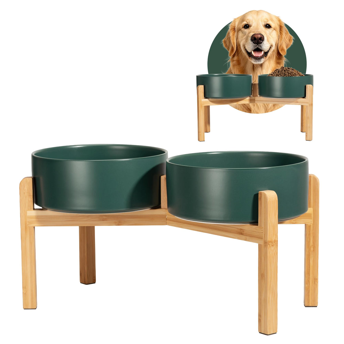 Elevated Ceramic Dog Bowl, 3.6 Cups Dog Food and Water Bowl Set with Stand
