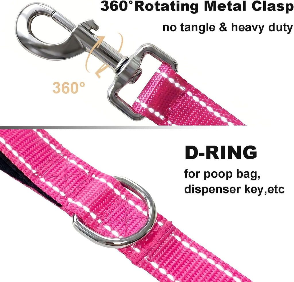 Triple Handle 6FT 1IN Dog Leash, Heavy Duty Strong Nylon, Hot Pink