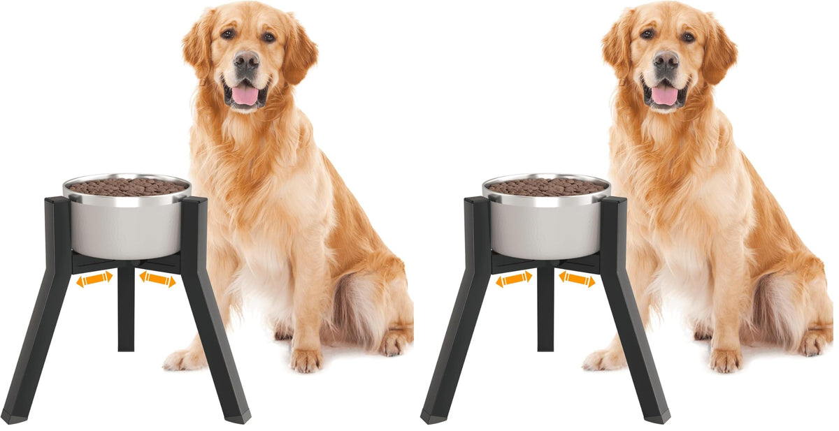 Dog Bowl Stand for Medium Large Dogs, Adjustable Width Elevated Dog Bowls 7-10.6", Raised Dog Food Water Bowls, 11 inch Tall Single Holder, Black,Bowl Not Included
