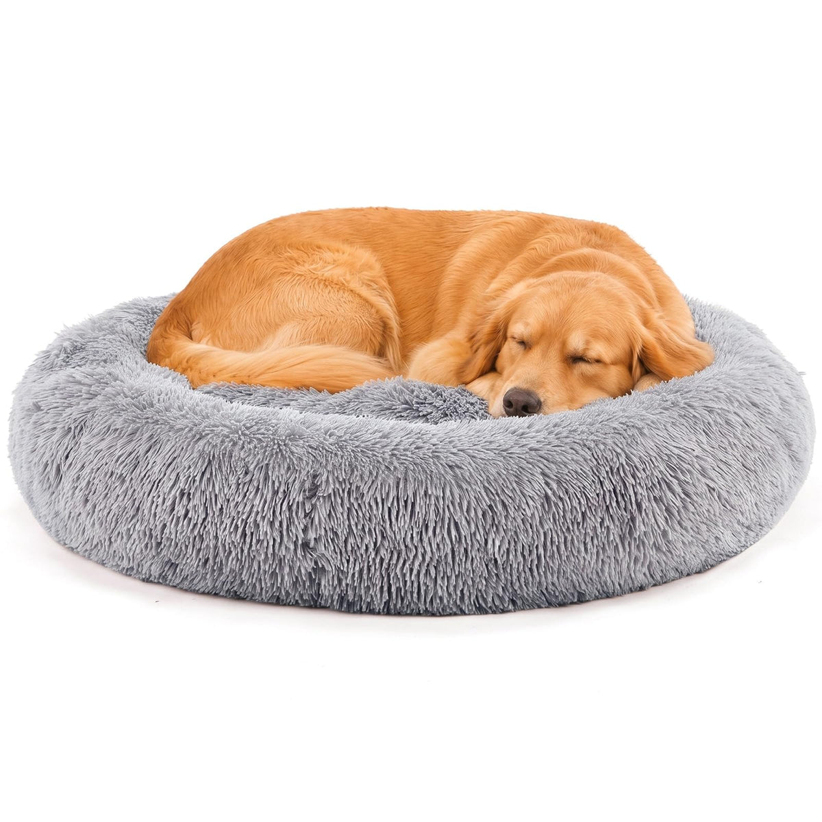 DUMOS 30.7 Inch Large Donut Dog Bed for Indoor Use, Fluffy Faux Fur Plush