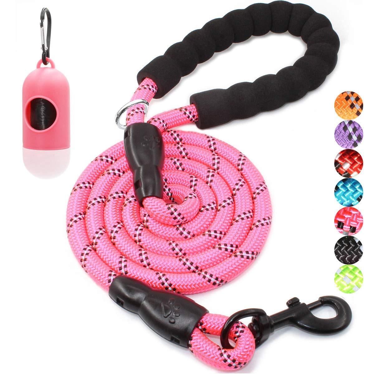 BAAPET 2/4/5/6 FT Dog Leash with Comfortable Padded Handle and Highly Reflective Threads for Small Medium and Large Dogs (5FT-1/2'', Black)